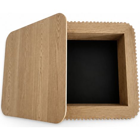 Table basse carrée 75 cm avec rangement caché, surface rainurée, bois naturel, MODENUIT (1/5)