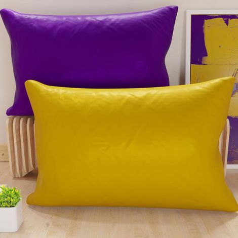 Lot de 2 Taies d'oreiller de Lit 80x40 cm, Housses de Coussin Unies Double Face Violet et Jaune, Taie Oreiller 100% Microfibre, Fabriqué en Italie