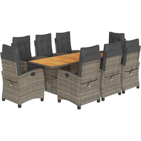 Set comedor jardín 9 pzas y cojines ratán sintético gris vidaXL (1/5)
