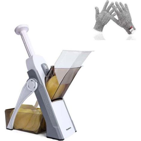 Safety Slicer Kitchen Mandoline, Multifunctional Manual Vegetable Cutter with Stainless Steel Blade, Julienne, Cubes, French Fries, and Carrot Cutter, Euroshopping - Grey