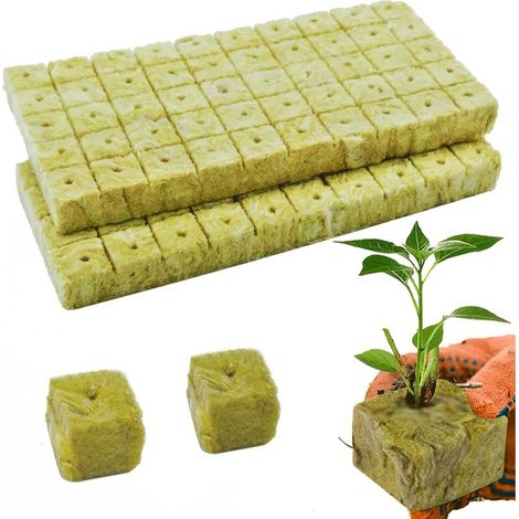 Lot de 100 cubes de laine de roche 2,5 x 2,5 x 2,5 cm Rockwool Cube Tapis de culture en laine de roche pour culture hydroponique, pour semis, semis, plantes clonées (1/5)