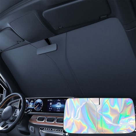 Sunshade Pare-soleil - 140 x 70 cm - Cadre Métallique à Mémoire de Forme - Universel pour Pare-brise Avant - Argenté - 1 Pièce (1/5)