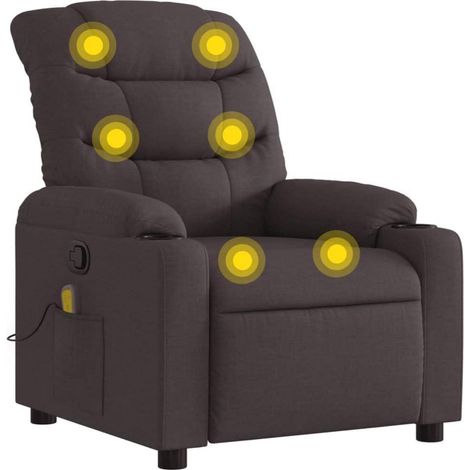 Massagesessel mit Liegefunktion, verstellbare Rückenlehne, Fußteil, Getränkehalter, dunkelbraun Stoff (1/5)