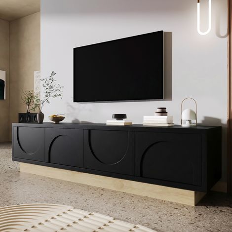 Moderner TV-Schrank 175 cm, 4 Türen, minimalistisches Design mit abgerundeten Ecken, viel Stauraum und Kabelmanagement – Schwarz