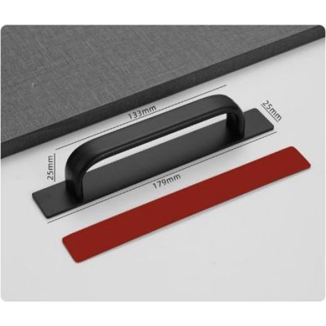 Lot de 2 Poignées de Meuble Autocollantes en Aluminium - Poignées Coulissantes pour Tiroir Placard Porte Noir (M+L) (1/5)