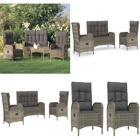 3-tlg. Garten-Essgruppe mit Kissen Grau Poly Rattan - Garten Essgruppe - Garten Essgruppen - Home & Living (1/5)