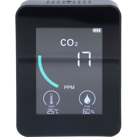 Détecteur de CO2 LCD 2CO1T - Détecteur numérique de température et d'humidité avec alarme - Portable et surveillance en temps réel pour la maison et le bureau - Noir (1/5)