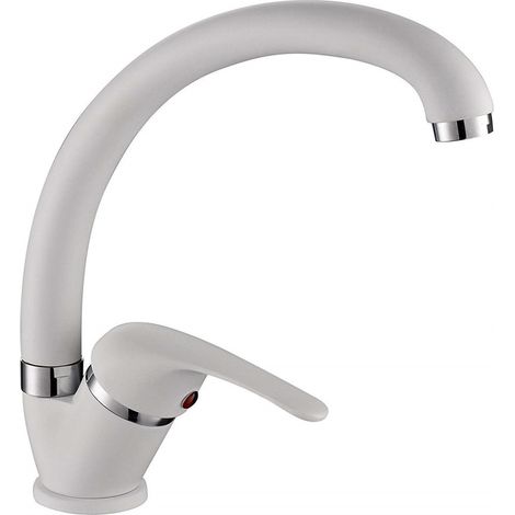 TrAdE Shop Traesio - Miscelatore Lavello Canna Bassa Bianco Lavandino Cucina Doppio Foro Monocomando -