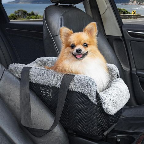 Siège auto pour chien console centrale, jusqu'à 5kg, noir cuir, sécurité renforcée (1/5)