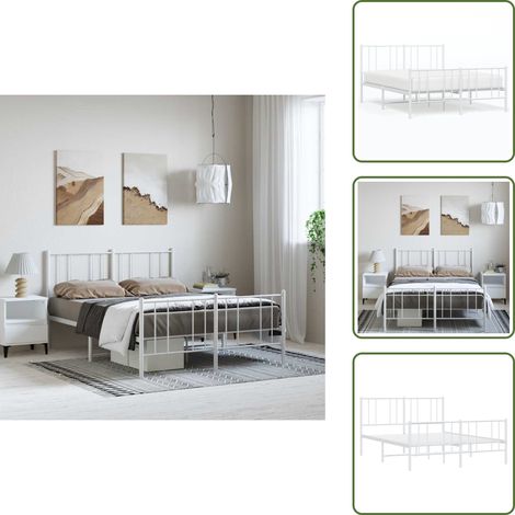 Cadre de lit métal sans matelas et pied de lit blanc 135x190 cm - Cadre De Lit - Lit Double - Lit Metal - Lit Blanc - Meuble Chambre (1/5)