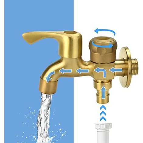 Robinet Double 1/2" Robinet de jardin laiton Robinet Extérieur Jardin Anti-Gel Robinet à Double Sortie Robinet Machine à Laver robinet d'écoulement à double boule Pour Jardin, Machine à Laver (1/5)