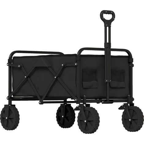 Carrello da Giardino o Campeggio Pieghevole Capacità 90L con Manico Regolabile e Portabicchieri in Metallo e Tessuto Oxford Nero (1/5)