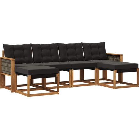 vidaXL Outdoor Sofa Set 6 pcs Natural and Black (1/5)