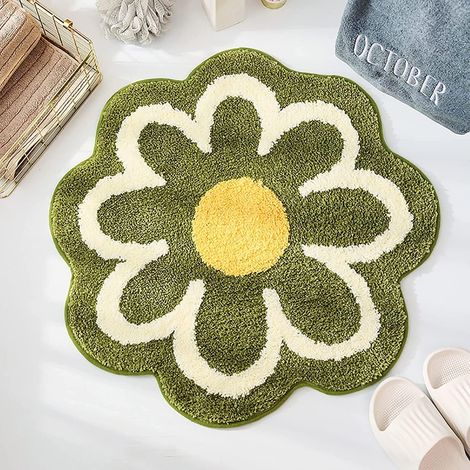 APEX Tapis de bain antidérapant et absorbant pour salle de bain, motif floral vert, 60 x 60 cm, lavable en machine. (1/4)