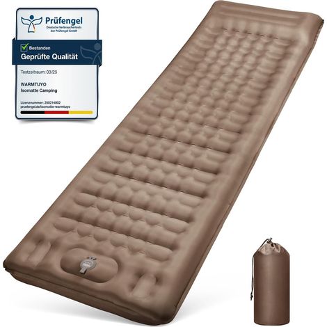 Matelas isolant de camping, 12 cm, matelas gonflable épais de petite taille, imperméable, avec pompe à pied et oreiller, tapis de couchage anti-déchirure, pour randonnée et extérieur, marron sable (1/5)