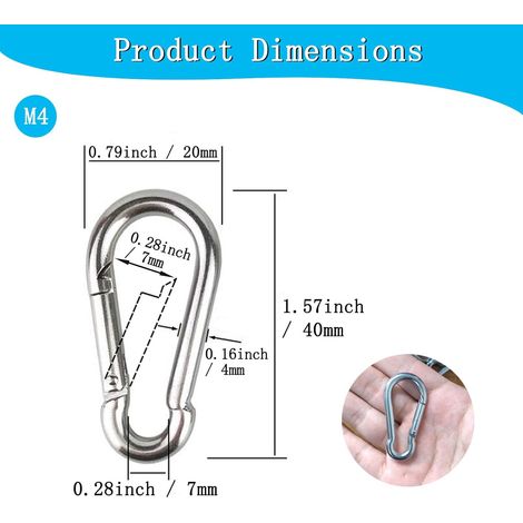 30 Pièce Mousquetons en Acier Inoxydable 304, M4 4 cm Petit Mousqueton pour Porte-clés, Camping, Pêche, Hamac