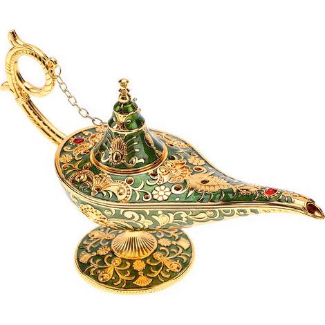 Lampe décorative en métal sculpté ajouré, lampe Aladdin creuse, bocal à souhaits (verte) (1/5)