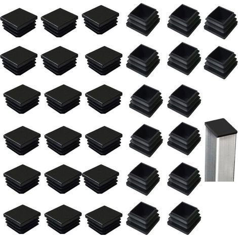 Lot de 32 bouchons à lamelles pour tubes carrés 40 x 40 mm, carrés en plastique noir, bouchons carrés pour produits métalliques/chaises/canapés/tables (1/5)