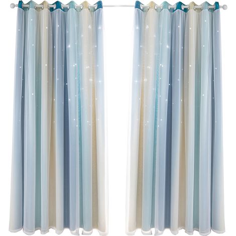 Rideaux occultants double couche à motif étoiles ajourées dégradé simple (2 pièces) pour chambre et salon. (1/2)