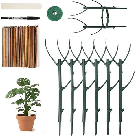 Adjustable Plant Stakes 11-113 cm, Indoor Plant Support with Plant Ligature and Plant Clamp for Fixing Orchids, Peonies (1/5)