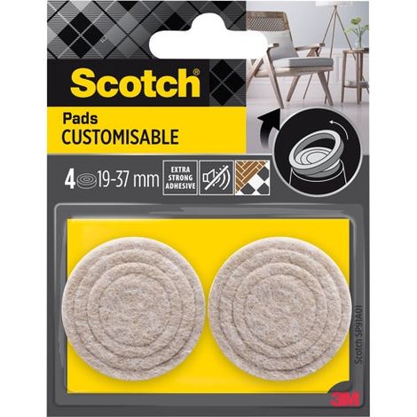 SCOTCH Lot de 4 patins feutre customisable prédécoupés, SCOTCH, 37 31 25 et 19 mm, beige