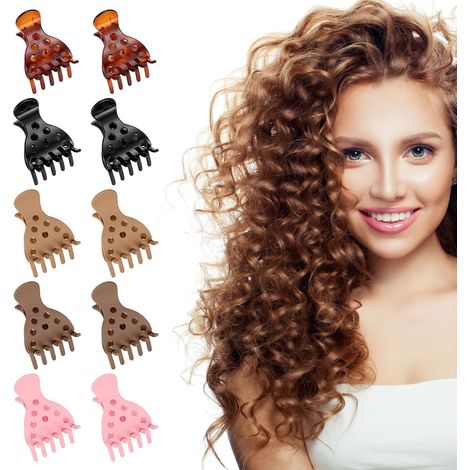 10 pinzas para levantar la raíz del cabello, aptas para cabello grueso y fino, pinzas para rizar, garras para rizar, pinzas para levantar la raíz sin arrugas, cabello rizado natural. (1/4)