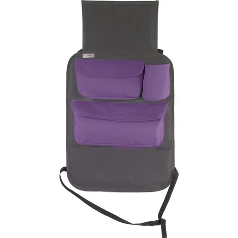 Organizador de coche Tuloko, soporte para tablet con ventana, color gris con detalles morados. (1/5)