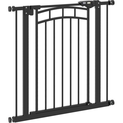 Barrière de sécurité extensible pour chien, barrière d'escalier double verrouillage, 74-80 x 76 cm, noire (1/5)