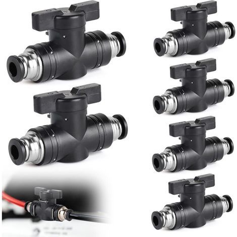 6 x Raccord Pneumatique 6mm Vanne de Régulation de Débit d'Air, Vanne d'Arrêt Pneumatique Droite Connecteur Rapide Push-In (BUC6) (1/5)