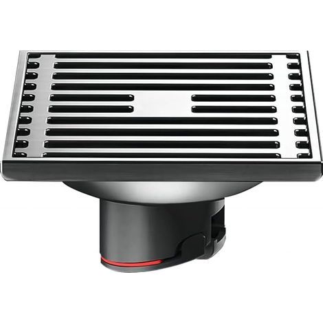 Couvercle de Drain de Vidange Carré en Acier Inoxydable Drain de Sol Droit Anti-Odeur pour Salle de Douche, Carré 100 mm, Noir (1/5)