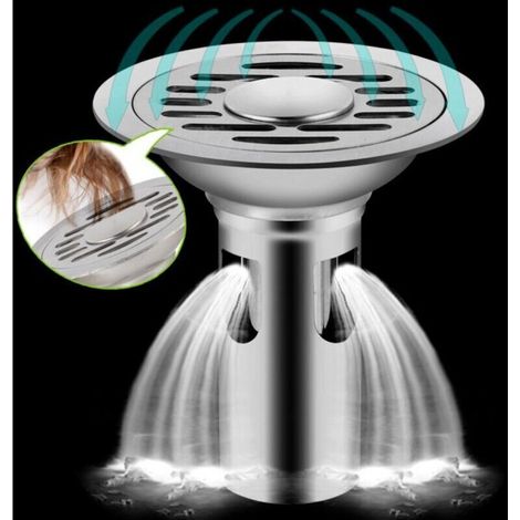 Siphon de sol en acier inoxydable 304, piège de 10cm, couvercle de vidange de douche de salle de bain (rond) (1/2)