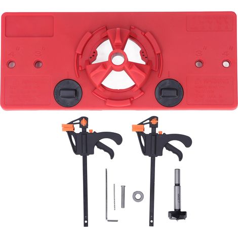 Kit de perçage pour charnières invisibles 35mm avec 2 serre-joints en bois rouges, guide pour portes d'armoires (1/5)