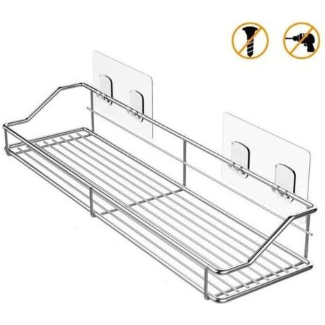 Lntyq Tablette de salle de bain,Pas de poinçonnage autocollant salle de bain double étagère cuisine salle de bain tenture murale stockage en acier inoxydable（35125.8cm） (1/5)