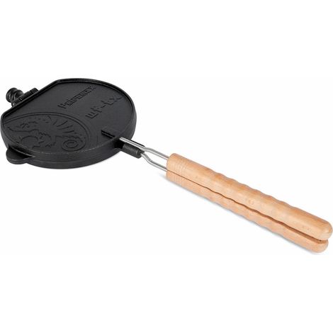 Petromax Wende-Waffeleisen aus Gusseisen mit komfortablen Holzgriffen und Auflagegestell (1/5)