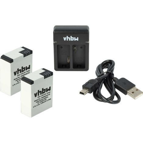 vhbw Ladezubehör-Set kompatibel mit GoPro Hero 3 Silver Edition, CHDHX-301, CHDHN-301, Black Edition Action-Cam - 1x Ladegerät, 1x Ladekabel, 2x Akku (1/5)