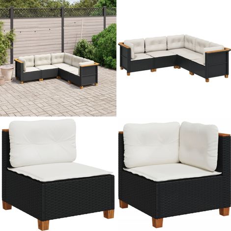 5-tlg. Garten-Sofagarnitur mit Kissen Schwarz Poly Rattan - Gartenmöbel - Outdoor Möbel - Rattan Sofa - Lounge Set - Gartenlounge - Home & Living (1/5)