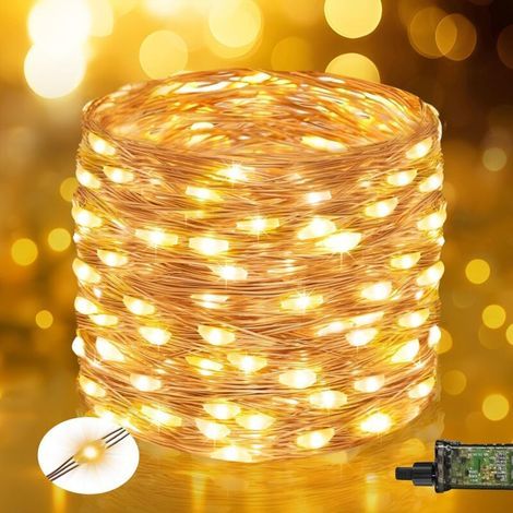 btfarm Guirlande lumineuse d'intérieur 80 LED de 8 m avec télécommande - En fil de cuivre - Avec minuteur - 8 modes - Étanche - Pour Noël, chambre, fête, mariage, jardin - Blanc chaud (1/3)