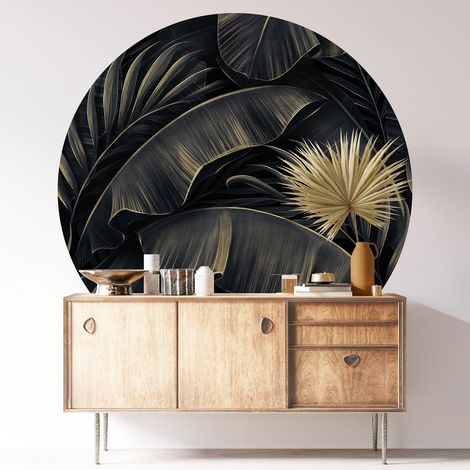 Sticker mural rond / cercle - Motif botanique - Diamètre 30 cm - Adhésif MAT (1/3)