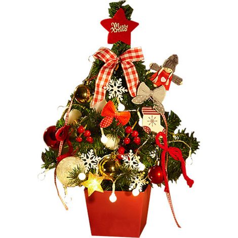Mini Sapin de Noël Lumineux, Décoration de Bureau avec Lumières, Arbre Artificiel Décoré pour Cadeaux de Fêtes (1/5)