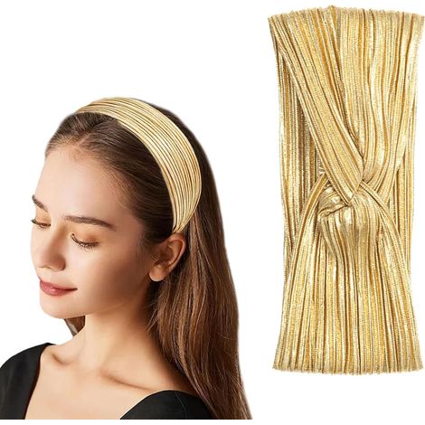 Diadema para mujer, de corte holgado, antideslizante, ideal para deportes, yoga y discotecas, accesorio estilo años 70 (dorado). (1/4)