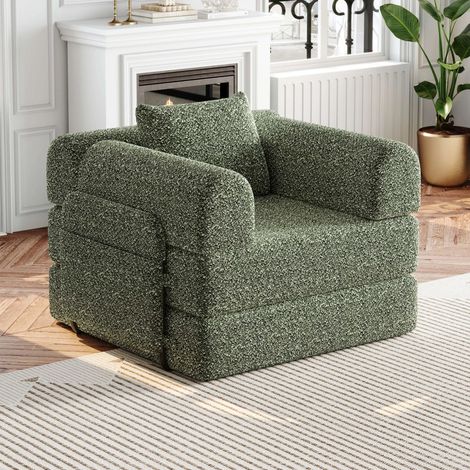 Modulares 1-Sitzer-Sofa mit Fach, Chenille-Klappsofa, Multifunktions-Armlehne, ideal für kleine Räume, Grün