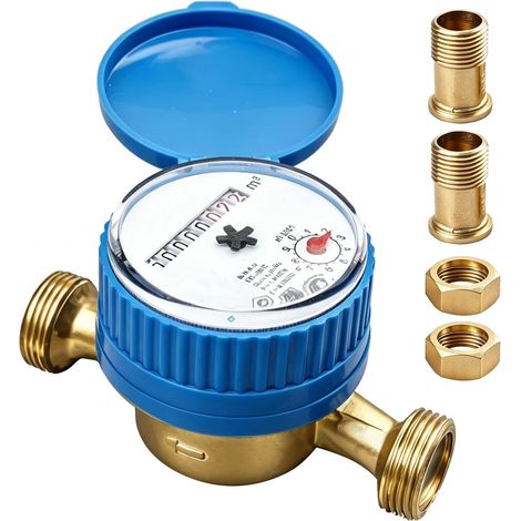 Compteur d'eau Froide, Compteur d'eau De Jardin 1/2 Pouce, Compteur De Robinet avec Accessoires De Montage Et Couvercle De Protection, Compteur d'eau Débit pour Jardin Et Ménage, Précision (1/5)