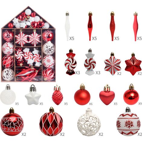 Jeffergarden Décorations de Noël (rouge et blanc) - 73 pièces : peinture pour maison, boules de Noël, coffret cadeau, ornement pour sapin.-DOU
