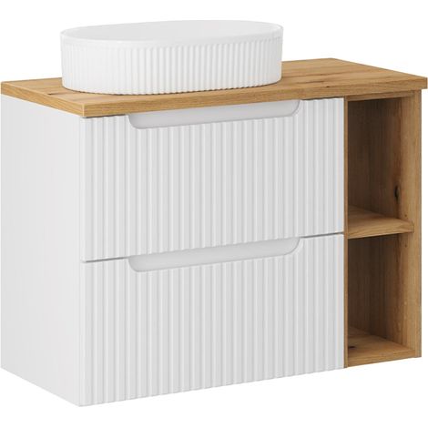 Meuble simple vasque 80cm 2 tiroirs 2 niches Riva Blanc et Bois (1/5)