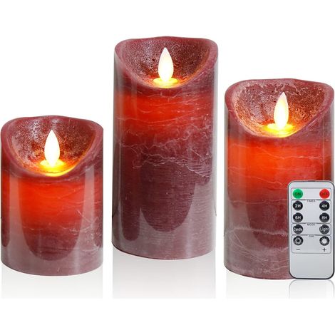 Rauchlose, flackernde LED-Kerzen, Echtwachskerze, batteriebetriebene Kerze mit Fernbedienung und Timer, 3 rote LED-Kerzen (1/4)