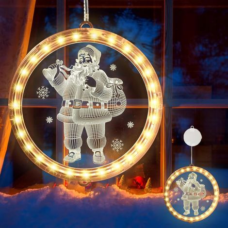 Lumières décoratives de Noël pour fenêtres - Père Noël, guirlandes lumineuses d'intérieur et d'extérieur pour fond de fenêtre, blanc chaud (1/5)
