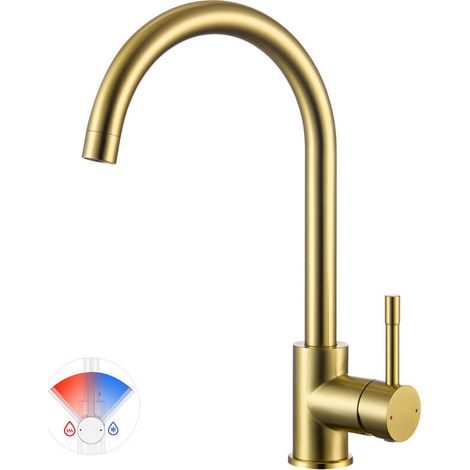 Kitchen faucet with 360° swivel spout, brushed gold finish, kitchen mixer tap, single-lever mixer tap