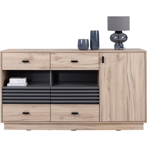 Wohnzimmer-Sideboard 155 cm breit in Eiche Nb., mit 1 Tür, 6 Schubladen ANTIGUA-133 (1/5)