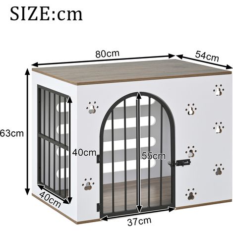 Mobile gabbia per cani con stazione pappa, 80 x 54 x 63 cm, bianco e rovere chiaro DESVIAE (1/5)
