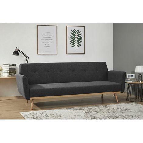 Canapé Convertible 3 Places Clic-Clac en Tissu Noir et Gris avec Pieds en Bois Massif 190x111 cm - PANGIVO (1/5)